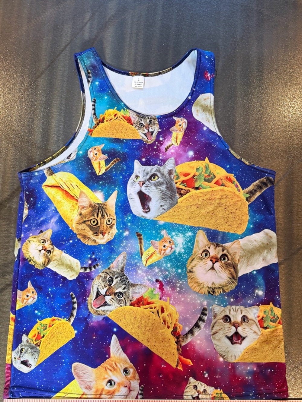Galaxy Cat Taco Tank Top, Funny Festival Space Cats Novelty Tee Size Lg U need!😻